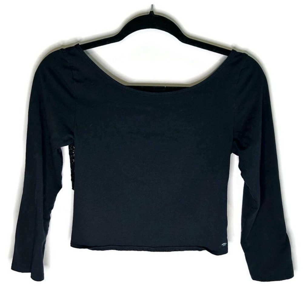 American Eagle Outfitters Black Lace Back Crop Top Long Sleeve Womens Medium